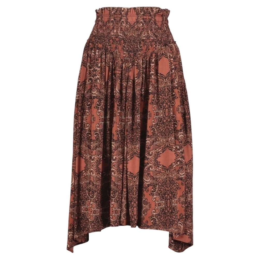 Anthropologie Bishop + Young Maya Smock Skirt Taj Print Boho Midi Rust Small